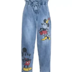 Clearance * Mickey And Minnie Mouse Drawstring Denim Pants For Women By Our Universe