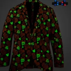 Clearance * Mickey Mouse Pumpkin Glow-In-The-Dark Half Suit And Light-Up Tie Costume For Adults